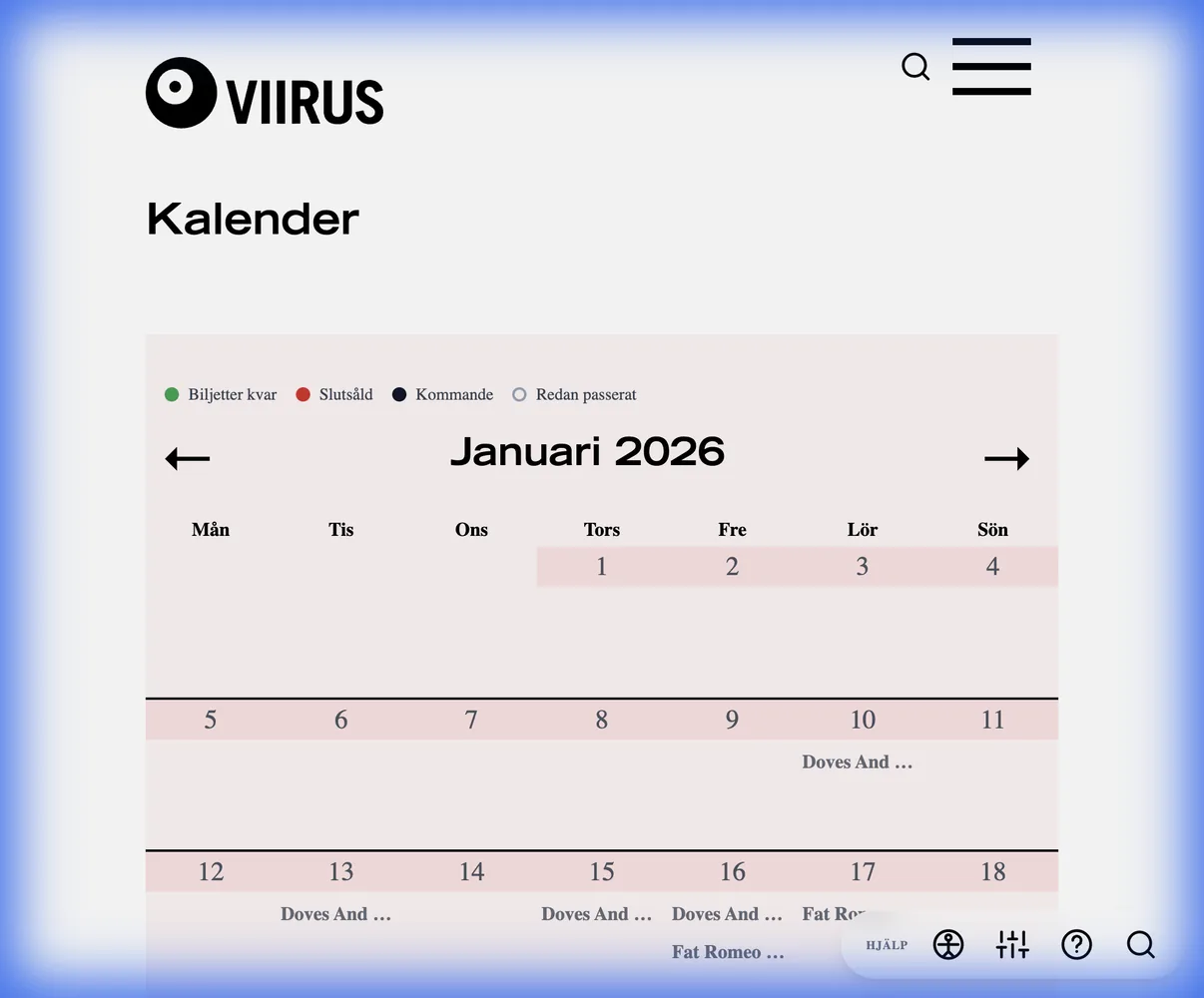 Viirus calendar showing performance interaction states