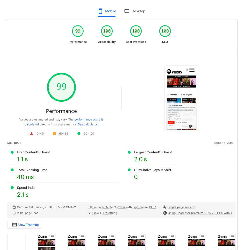PageSpeed evidence after the rebuild