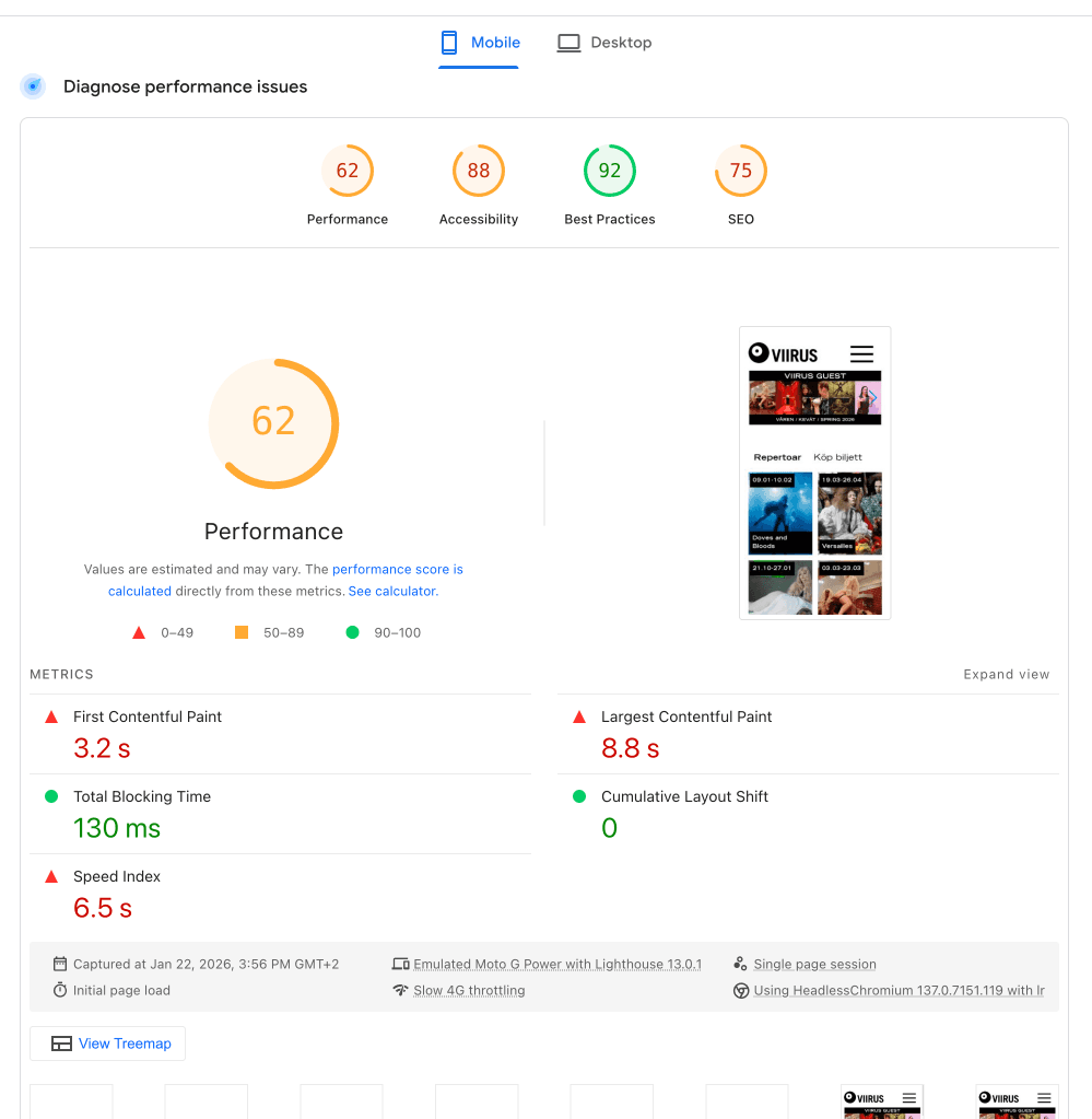 PageSpeed evidence before the rebuild