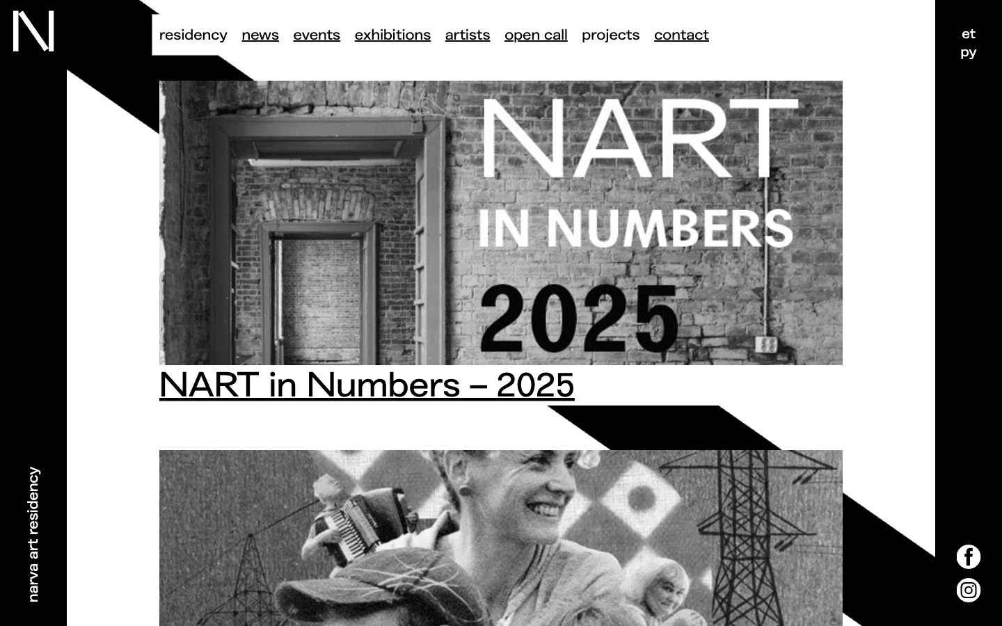 Screenshot of the Narva Art Residency website homepage