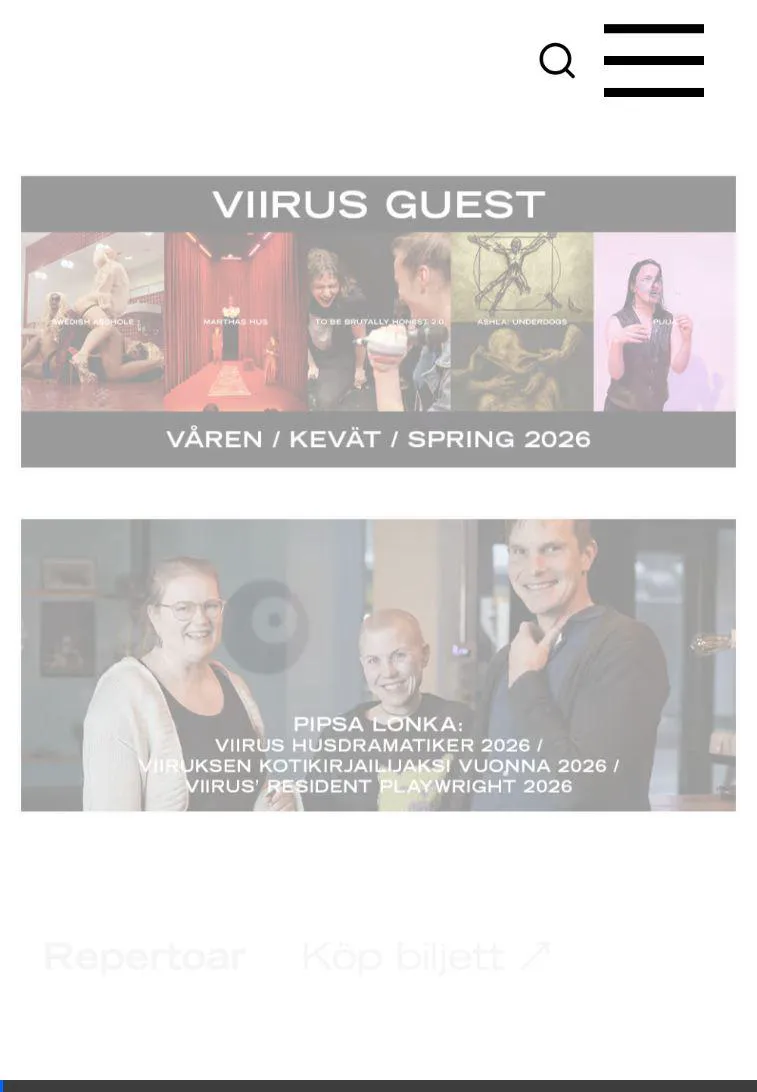 Viirus accessibility menu with controls for text, contrast, motion, and links.